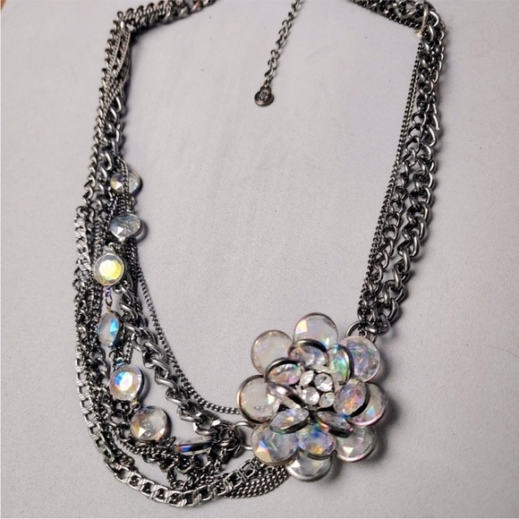 Simply Vera Vera Wang Jewelry - Vera Wang Multi-Strand Silver & Gunmetal Crystal Necklace With Rhinestone Flower